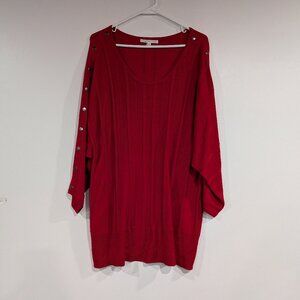 Cleo 3/4 Sleeve Batwing Striped Sweater Red Size XXL